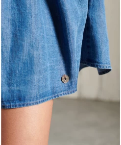 Acheter ???? Mode- Lifestyle Femme Superdry Robe Ă Manches Longues Femme Superdry Tencel BLEU ????